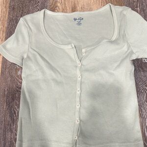 John Galt Light Sage Ribbed Button-Front Tee Brandy Melville